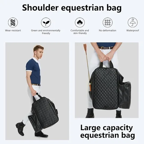 Vista 5 de Bolsa ecuestre profesional duradera de piel sintética impermeable para botas de equitación con compartimento para casco y sombrero