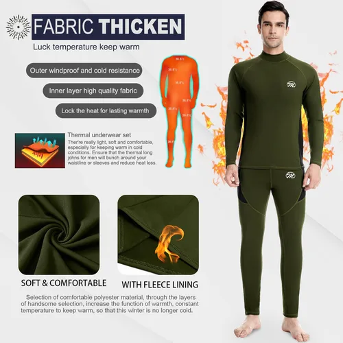 Vista 3 de MEETWEE Conjunto de ropa interior térmica para hombre, equipo de esquí de invierno, forro polar, capa base larga, cálida, parte superior e inferior