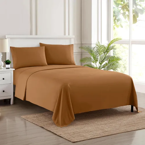 Vista 86 de Juego de sábanas extrasuaves de tamaño individual, ropa de cama transpirable y lujosa con correas elásticas integradas para las esquinas, colección