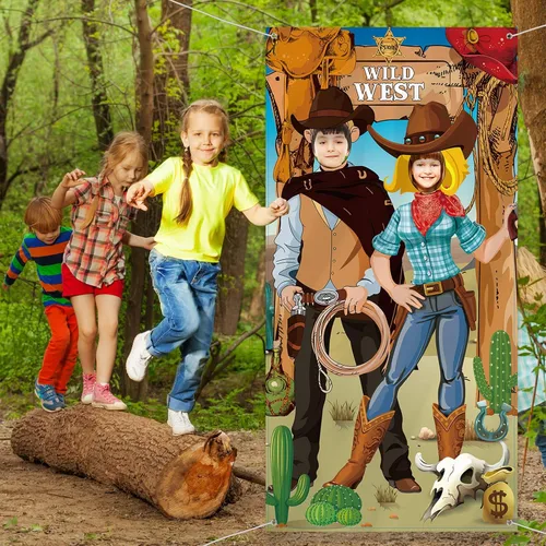 Vista 7 de Blulu Decoraciones de fiesta de fondo de vaquero occidental de 6 x 3 pies, decoración para cabina de fotos de rodeo del salvaje oeste, fondo