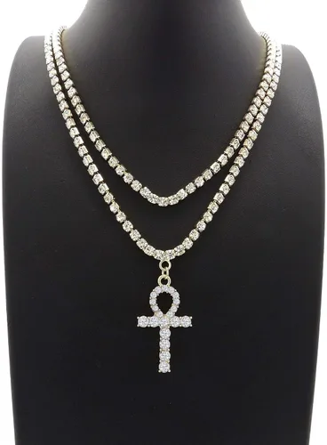 Vista 2 de Pyramid Jeweler Collar de cadena de tenis con colgante de cruz y hip hop para hombre, 0.118 in, 16 y 18 pulgadas, Metal, Circonia cúbica