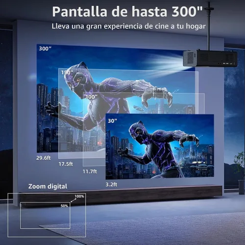 Vista 8 de FUDONI Proyector Bluetooth inteligente WiFi6, aplicaciones integradas Gris Negro