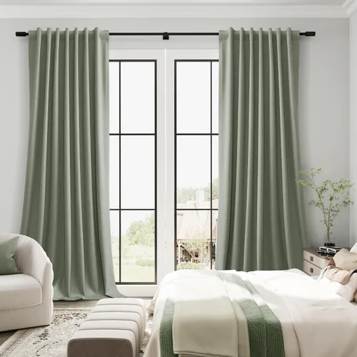 Vista 125 de Guken Cortinas opacas de lino, 2 paneles rústicos, elegantes, 100% opacas, con aislamiento térmico, banda de ganchos y trabilla trasera, 52 x 84