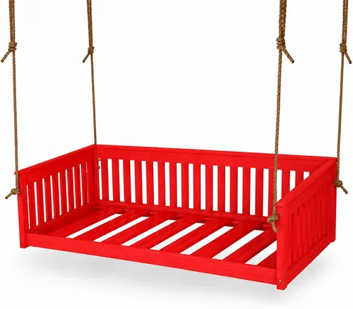 Vista 29 de Amish Twin Poly Lumber Wood Hanging Daybed, Antique Mahogany, USA Made Deep Seating Mission Collection HDPE Poly Lumber Twin Daybed with Rope