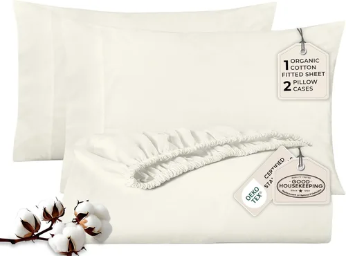 Vista 12 de Royale Linens Sábana bajera con funda de almohada, sábana bajera individual con 1 funda de almohada, 300 hilos, 100% algodón orgánico, se adapta a