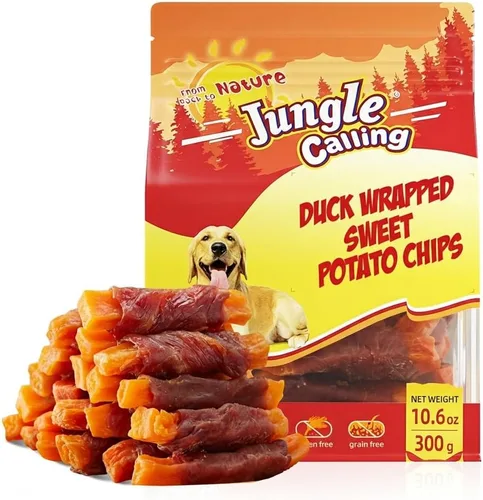 Vista 11 de Jungle Calling - Golosinas de pollo y batata para perros, masticables suaves sin cuero crudo