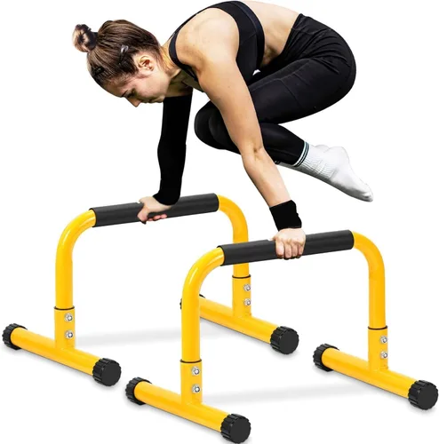 Vista 9 de TABEKE Barra para flexiones, paraletas de acero de 14 pulgadas de alto y barra para fondos con mango de espuma de cobertura completa, barras Negro