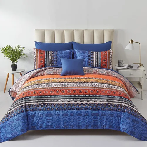 Vista 22 de Cottolester - Juego de edredón bohemio de tamaño matrimonial, 8 piezas, ropa de cama de microfibra suave en una bolsa, rayada y de color aguamarina