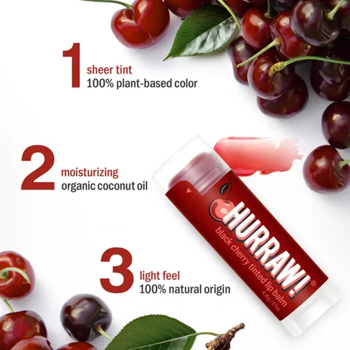 Vista 2 de Hurraw! Bálsamo labial teñido de cereza negra, paquete de 2: (tinte rojo transparente) orgánico, certificado vegano, sin crueldad y sin gluten. Sin