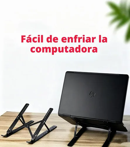 Vista 2 de Soporte ajustable para laptop, elevador portátil plegable de aluminio para portátiles de 10 a 15.6 pulgadas, diseño ergonómico con bolsa de Negro
