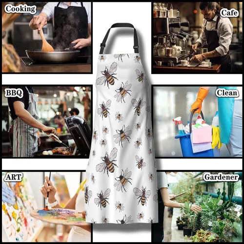 Vista 8 de Delantales divertidos para adultos y hombres, diseño de abeja grande, pequeño, divertido para insectos, para cocina, restaurante, barbacoa, pintura