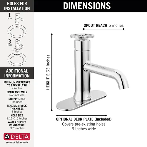 Vista 3 de Delta Faucet Trinsic - Grifo de baño de un solo agujero, grifo de baño de una sola manija, cromado, grifo de lavabo de baño, tecnología de sello