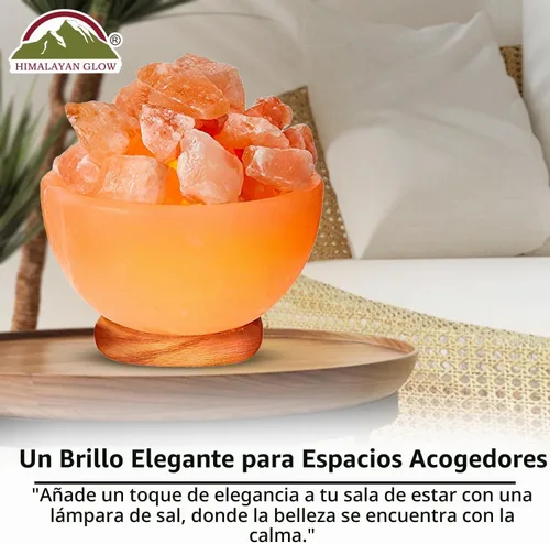 Vista 3 de Himalayan Glow Lámpara de cuenco de masaje con trozos de cristal de sal natural, cable de atenuación con base de madera clásica, lámpara de sal