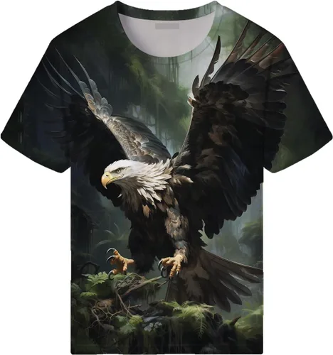 Vista 2 de Liohans Camiseta de verano para hombre, diseño de águila, animal, retro, con estampado de águila