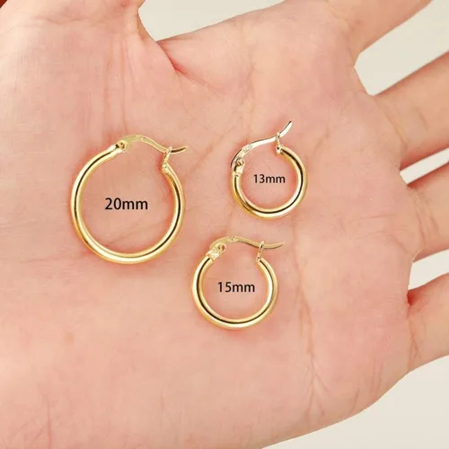 Vista 4 de 14K Gold Plated Hoop Earrings for Women, 4 Pairs Sterling Silver Post Small Hoops, Gold Huggie Earrings Set for Women Men (13mm 15mm 20mm 25mm)