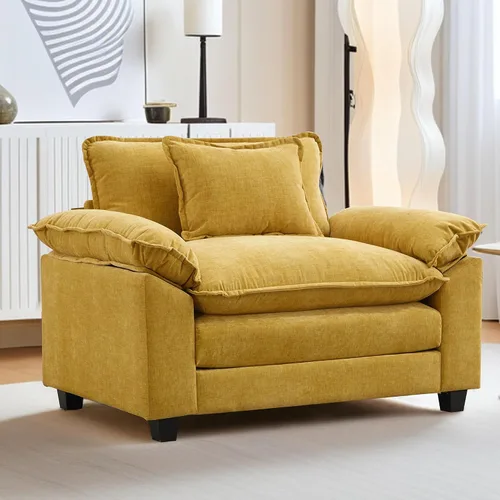 Vista 27 de URRED - Sofá seccional modular tipo nube, cómodo sofá cama de chenilla moderna con asientos profundos y otomán/almohadas para sala de estar
