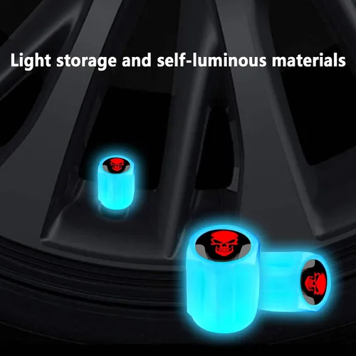 Vista 4 de 16 tapones fluorescentes para válvulas de neumáticos, accesorios de decoración universales para Calavera/Azul-16 piezas
