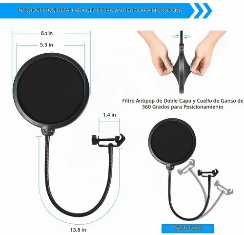 Vista 8 de Soporte de Piso para Micrófono para Blue Yeti, Nano, Snowball, HyperX, Razer, Logitech USB y Micrófono de Condensador, Brazo Articulado Ajustable