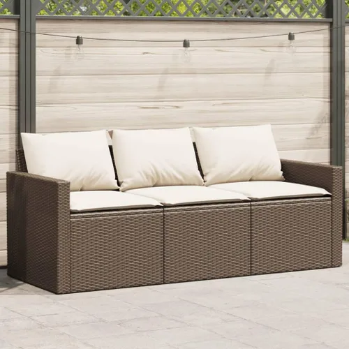 Vista 2 de Patio Sofa 3-Seater Brown Poly Rattan with Cushions Brown and Cream White