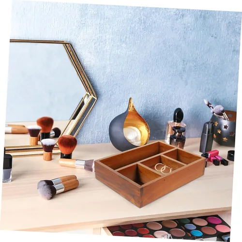 Vista 6 de LIFKOME Bandeja de perfume de decoración retro para tocador, bandeja de compartimento de madera, 4 secciones, almacenamiento multiusos