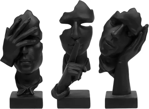 Vista 15 de aboxoo 3 piezas Estatua del pensador, Figura de arte abstracto El silencio es oro, Esculturas modernas de resina No oír, No ver, No hablar