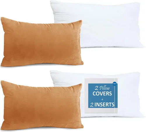 Vista 82 de Nestl Juego de 2 rellenos de almohada con terciopelo suave y sólido, juego de fundas de almohada cuadradas decorativas para sofá, automóvil Azul