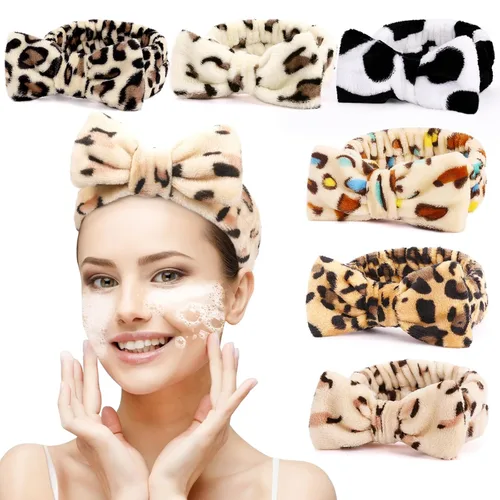 Vista 9 de UMIKU Paquete de 8 diademas faciales para mujeres - Suaves en polar de coral, cosméticas y para el cuidado de la piel, envolturas para el cabello