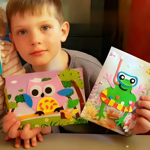 Vista 3 de Juego de rompecabezas de 20 piezas de calcomanías de espuma EVA 3D, juguetes educativos de aprendizaje de animales de dibujos animados para niños
