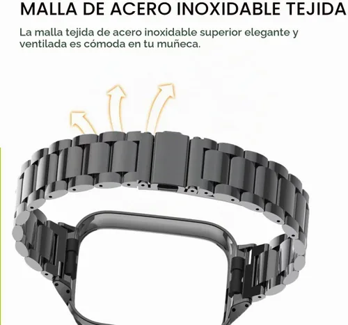 Vista 4 de Compatible con Xiaomi Redmi Watch 3 Active Bands, correa de repuesto de metal de acero inoxidable para reloj inteligente Redmi Watch 3 Active Negro