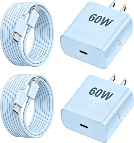Vista 8 de Cargador USB C súper rápido de 60 W, cargador tipo C, bloque de carga rápida para teléfono Android con cable de carga rápida USB C de 10 pies
