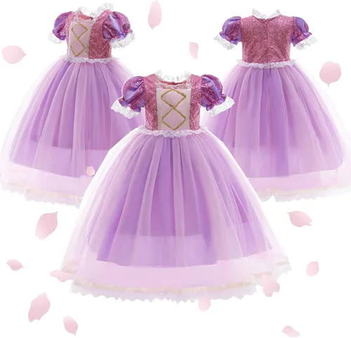 Vista 7 de Ropa de vestir de princesa, disfraz rosa para niñas pequeñas, disfraz de Halloween con accesorios de 3 a 8 años