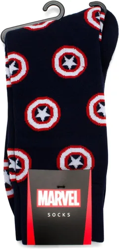 Vista 3 de Cufflinks Inc. Calcetines de vestir azul marino del Capitán América para hombre, talla única (hasta la talla 12 de hombre), con licencia