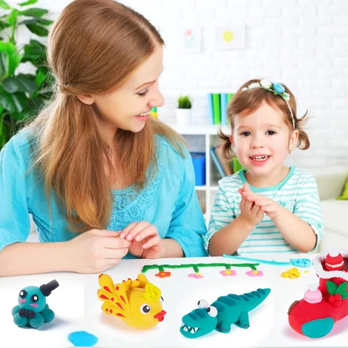 Vista 7 de EDIFON Arcilla seca al aire, arcilla de modelado de 24 colores para niños, juguete de arcilla mágica de espuma con herramientas de escultura