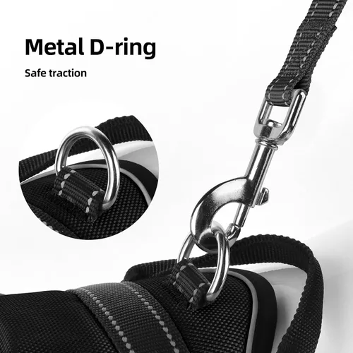 Vista 6 de Arnés para perro sin tirones con 2 anillos en D, ajustable, reflectante, suave, acolchado, chaleco Oxford y asa para perros pequeños, negro, S