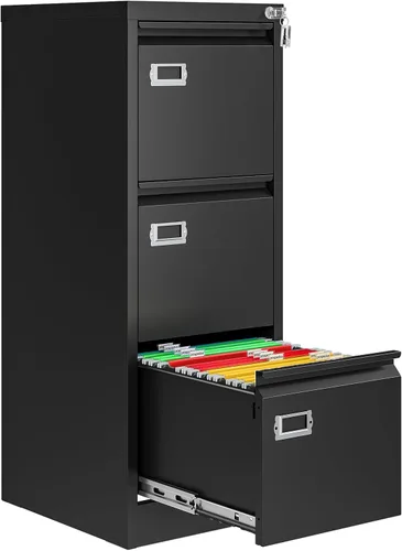 Vista 13 de Archivador de 2 cajones con cerradura, archivadores metálicos para oficina en casa, gabinete pequeño vertical negro para oficina en casa, archivador