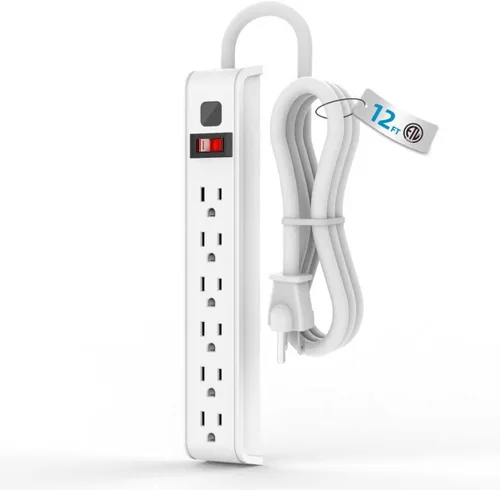 Vista 15 de Regleta protectora de sobretensiones, cable de extensión de 4 pies, protección contra sobretensiones de 600 julios, protección múltiple de 6 tomas