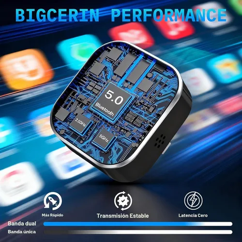 Vista 8 de Mini Adaptador Inalámbrico CarPlay para iPhone, 2 en 1 para Apple CarPlay y Adaptador Android Auto, Convierte de Cableado a Inalámbrico, Plug & Negro