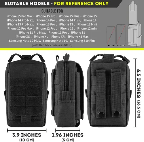 Vista 6 de Funda táctica multiusos Molle para cinturón de teléfono celular, funda para iPhone 14 Plus, iPhone 14 Pro Max, iPhone 13 Pro Max, iPhone 12 y iPhone