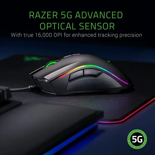 Vista 2 de Razer Mamba Elite Mouse para juegos con sensor óptico 5G de 16.000 DPI y 9 botones programables, factor de forma ergonómico, Chroma alimentado