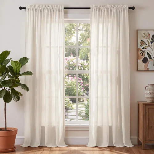 Vista 10 de PrinceDeco - Cortinas de lino de 63 pulgadas de largo para sala de estar, gruesas, de arpillera, con bolsillo para barra, cortinas para ventanas