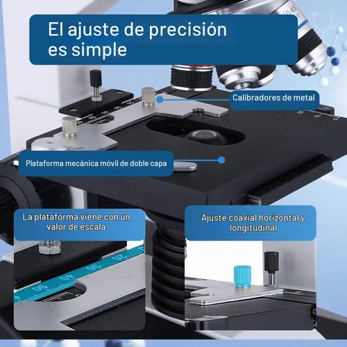 Vista 7 de Herwicm Microscopio trinocular compuesto 40X-5000X Ampliación, Microscopio profesional de grado de investigación, Dos niveles de iluminación LED