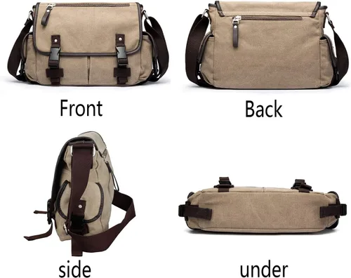 Vista 4 de [Actualizado] Bolso mensajero de lona vintage de 13, 15.6 y 17 pulgadas, bolso de hombro grande para computadora portátil, para mujeres y hombres
