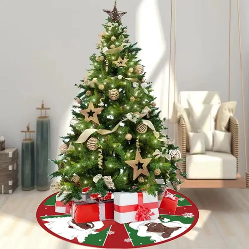 Vista 5 de Falda de árbol de Navidad rojo y verde negro Papá Noel afroamericano de 24 pulgadas, falda de árbol de invierno de Navidad para decoración