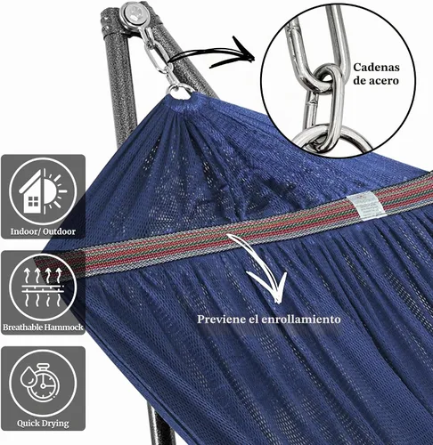 Vista 5 de Tranquillo Hamaca doble universal con soporte incluido para 2 personas/soporte plegable para hamaca de 600 libras de capacidad, estuche portátil 1.