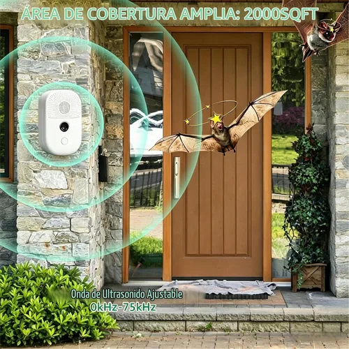 Vista 6 de Enchufe ultrasónico repelente de murciélagos 2026, dispositivos de disuasión de murciélagos para interiores con frecuencia ajustable, exclusión