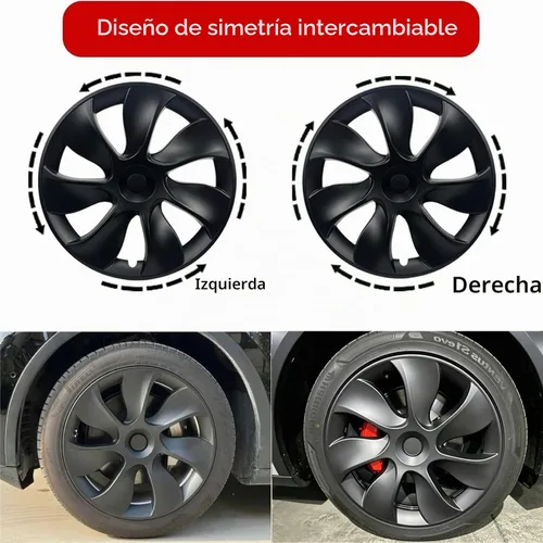 Vista 6 de KAVANIC 4 piezas de cubierta de rueda Compatible con Tesla Model Y 19 pulgadas 2020-2024 ABS tapacubos estilo cuchilla negro mate Compatible