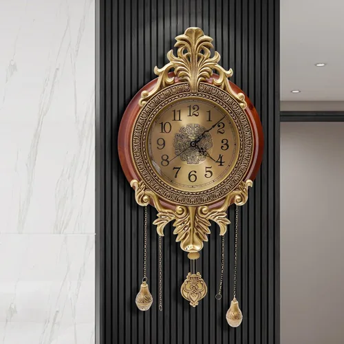 Vista 2 de Reloj de pared de péndulo, relojes de pared vintage, funciona con pilas, reloj antiguo grande, elegante y silencioso de metal de madera