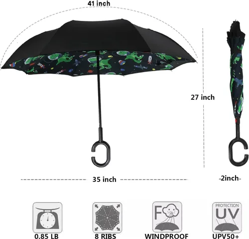 Vista 117 de MRTLLOA - Paraguas invertido de gran tamaño de 40/49/56 pulgadas - Sombrilla doble capa resistente al viento, con mango en forma de C y tamaño golf