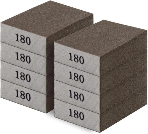 Vista 10 de Romeda Paquete de 8 bloques de papel de lija, esponja de lijado hecha a mano lavable y reutilizable de 100 granos, bloques de papel de lija para 100