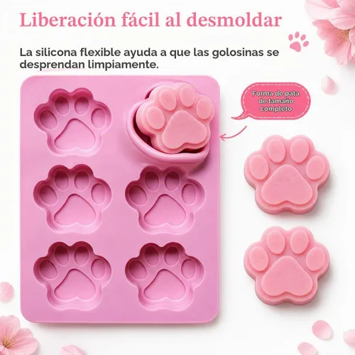 Vista 4 de Juego de dos moldes de silicona con estampado de patas de perro para golosinas caseras para hornear dulces de chocolate, apto para horno microondas